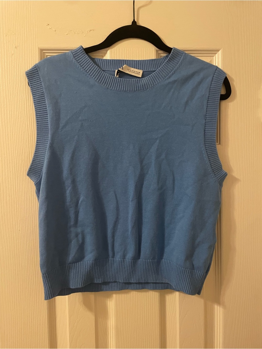 Zara Sky Blue Ribbed Trim Sleeveless Tank